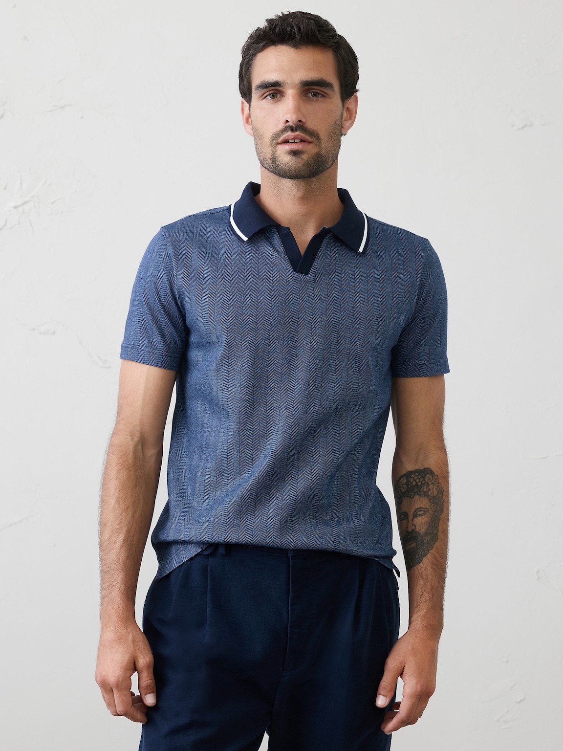 Slim-Fit Luxe Touch Johnny-Collar Polo