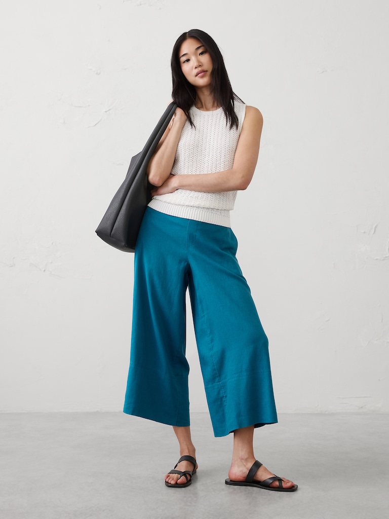 Anyday Wide-Leg High-Rise Linen-Blend Cropped Pant