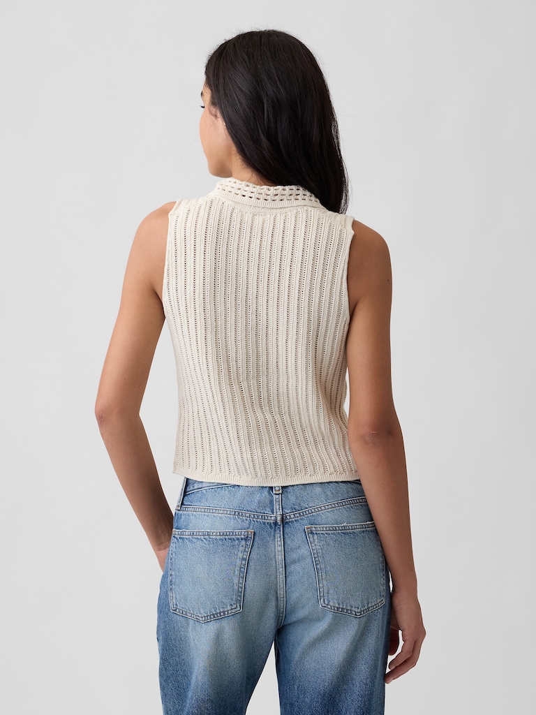 Sleeveless Crochet Collared Top