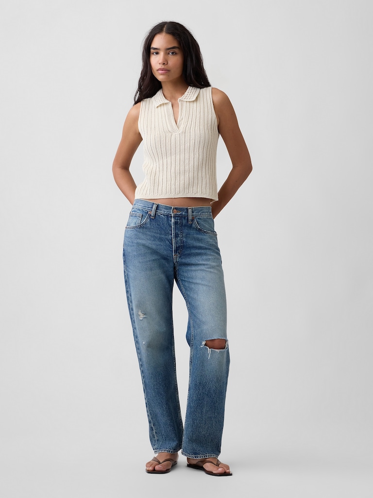 Sleeveless Crochet Collared Top