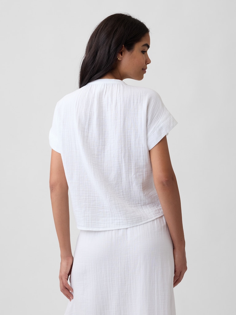 Relaxed Button-Up Gauze Top