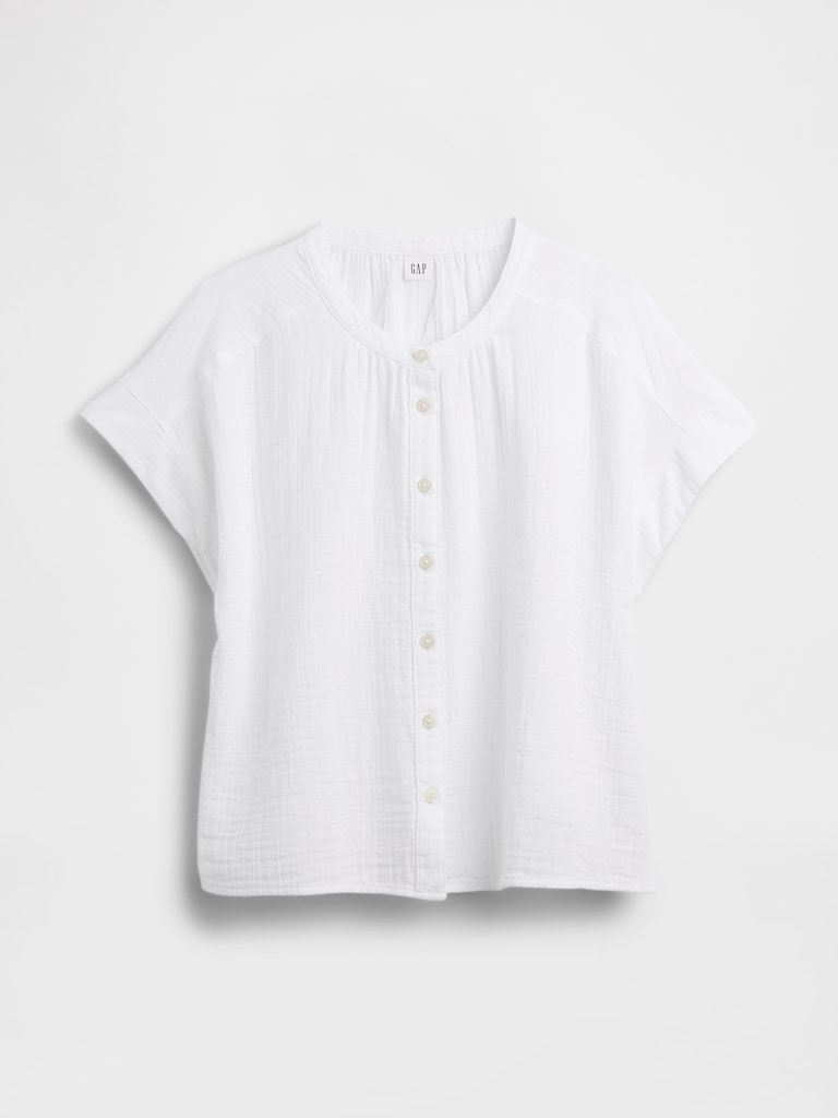Relaxed Button-Up Gauze Top