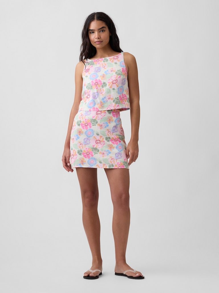 Linen-Blend Pull-On Mini Skirt