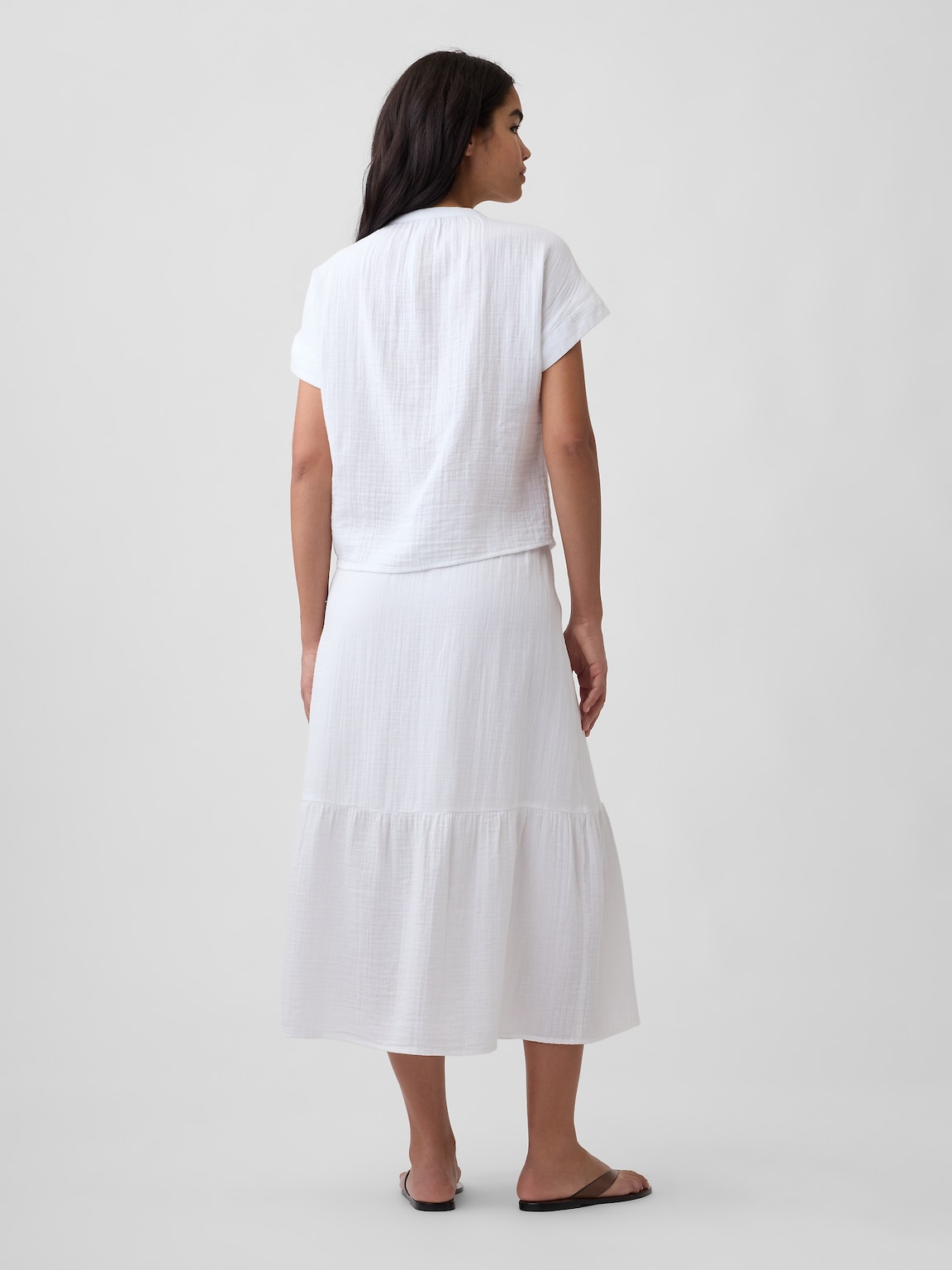 Pull-On Gauze Midi Skirt