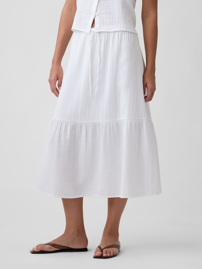 Pull-On Gauze Midi Skirt
