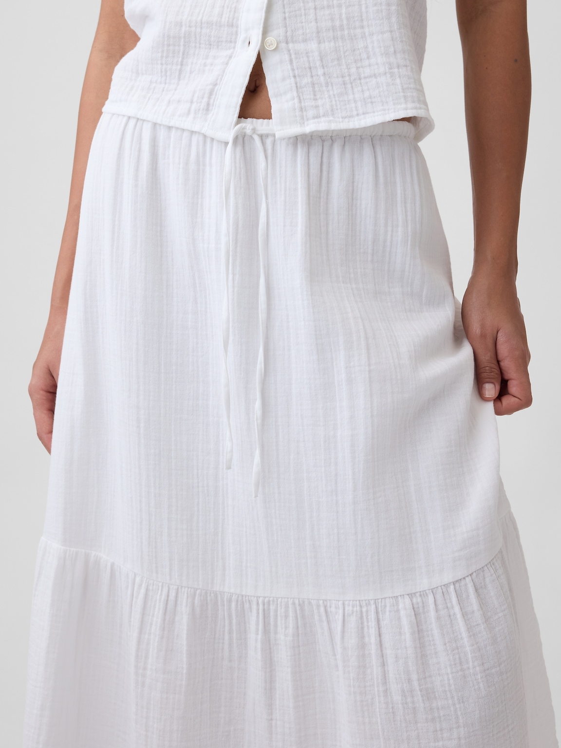 Pull-On Gauze Midi Skirt