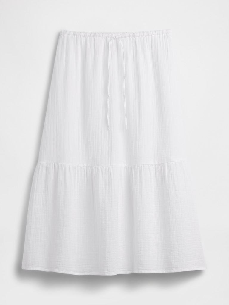 Pull-On Gauze Midi Skirt
