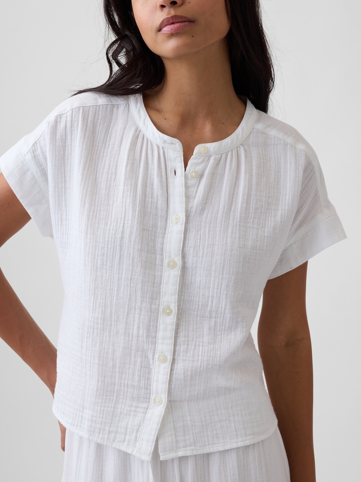 Relaxed Button-Up Gauze Top