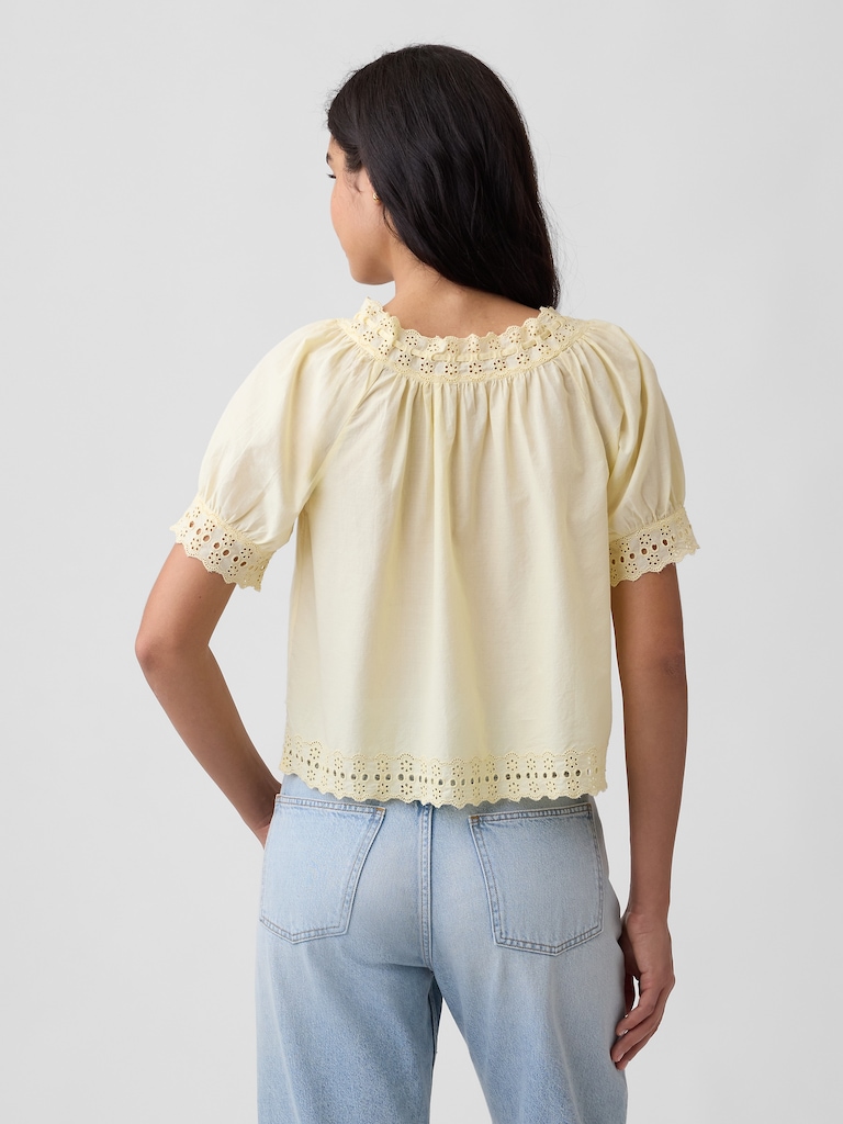Relaxed Embroidered Tie-Front Top