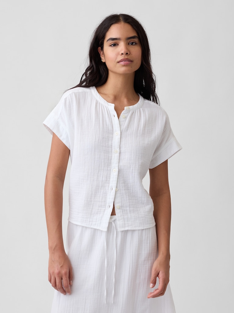 Relaxed Button-Up Gauze Top