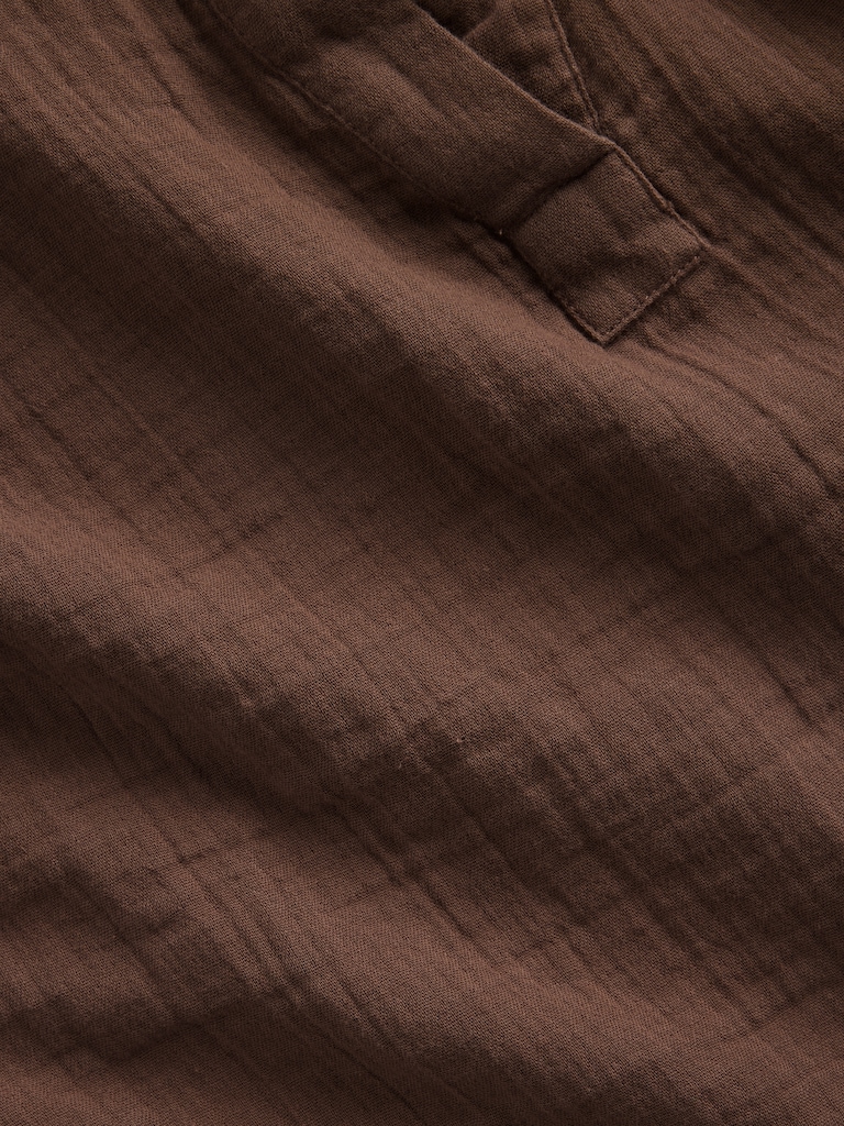 Cotton Gauze Oversized Split-Neck Top