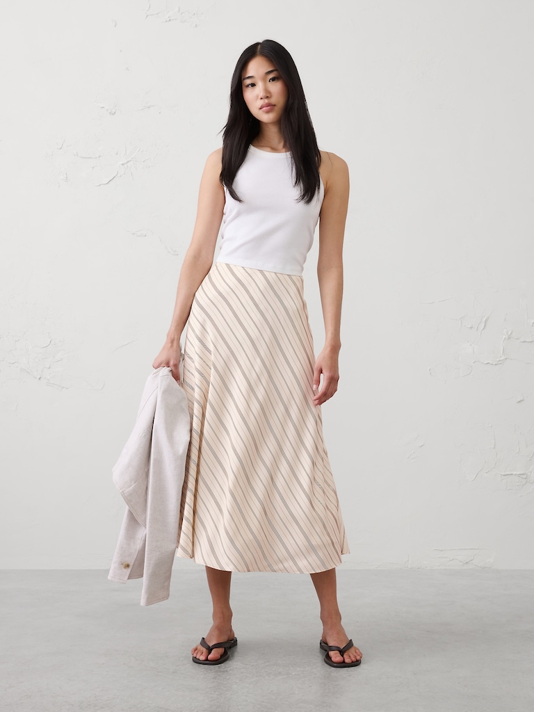 Silky Twill Bias Midi Skirt