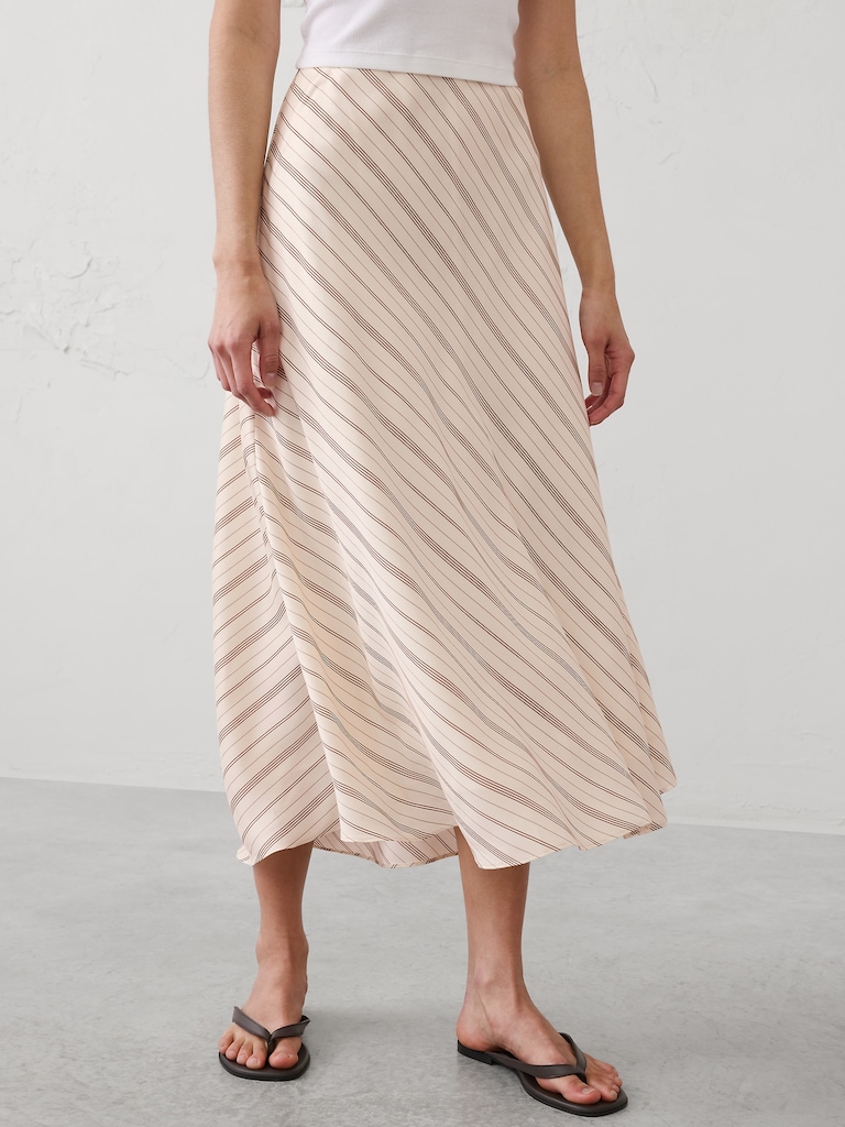 Silky Twill Bias Midi Skirt