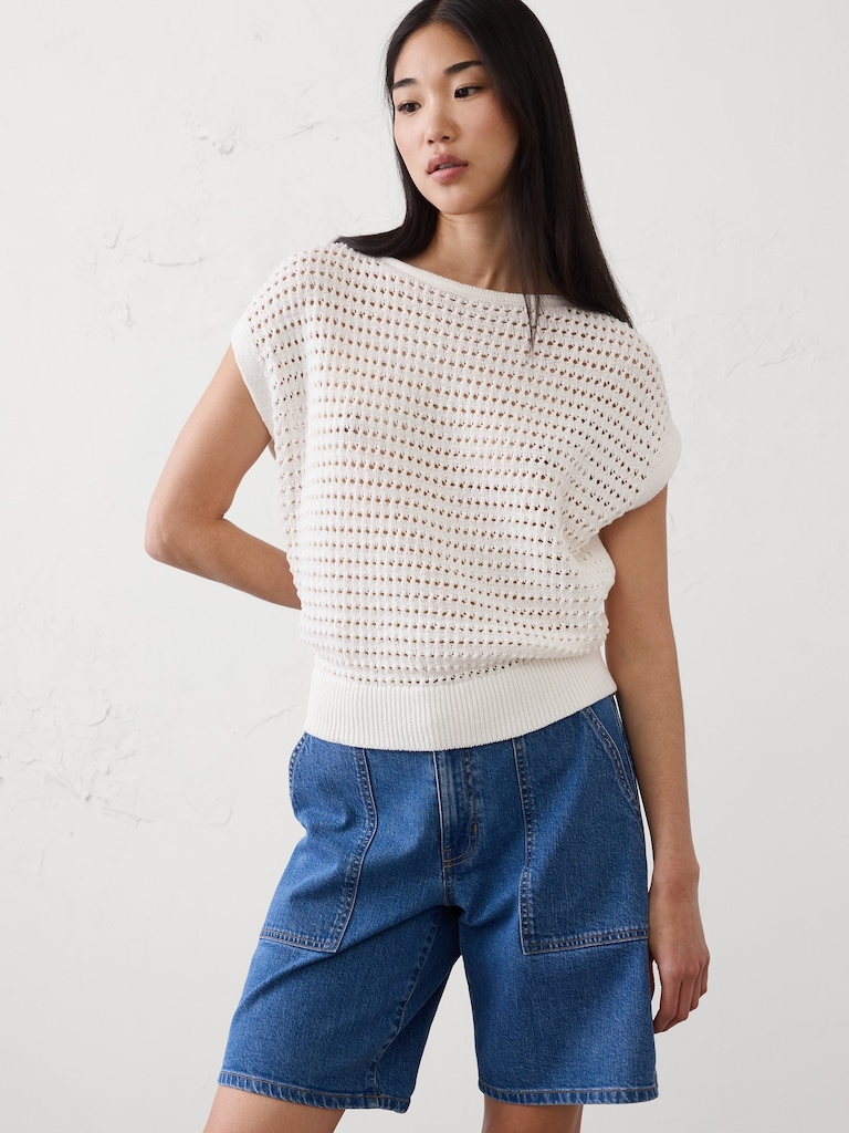 Open Stitch Dolman-Sleeve Sweater