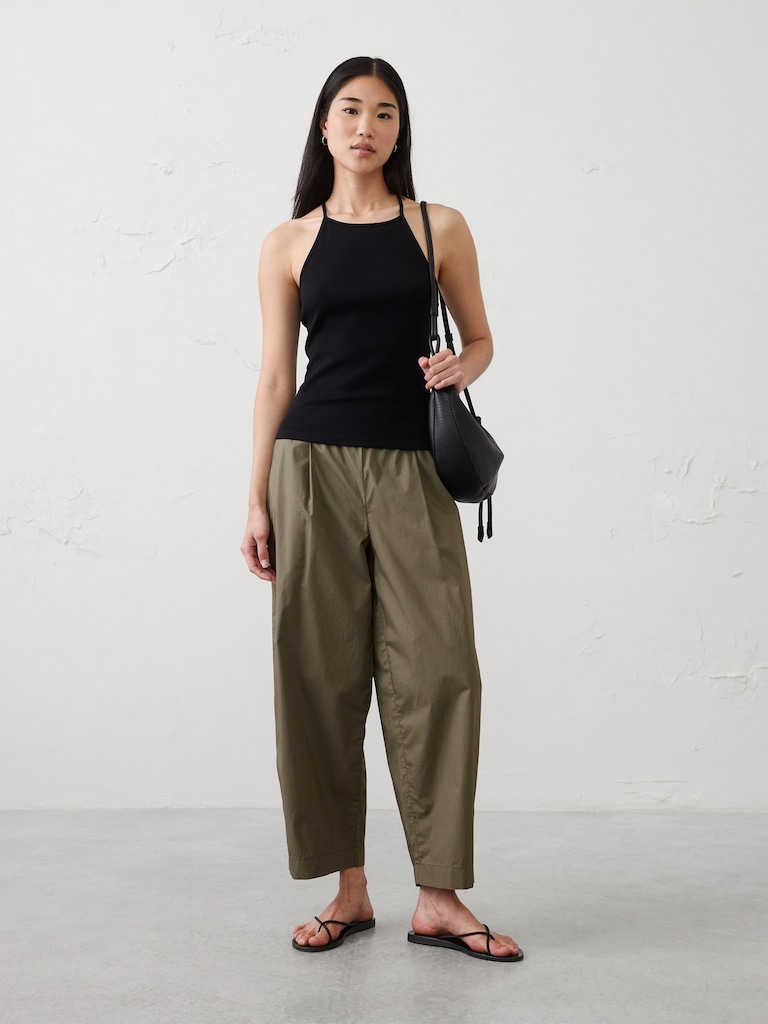 Barrel-Leg High-Rise Pull-On Cropped Pant
