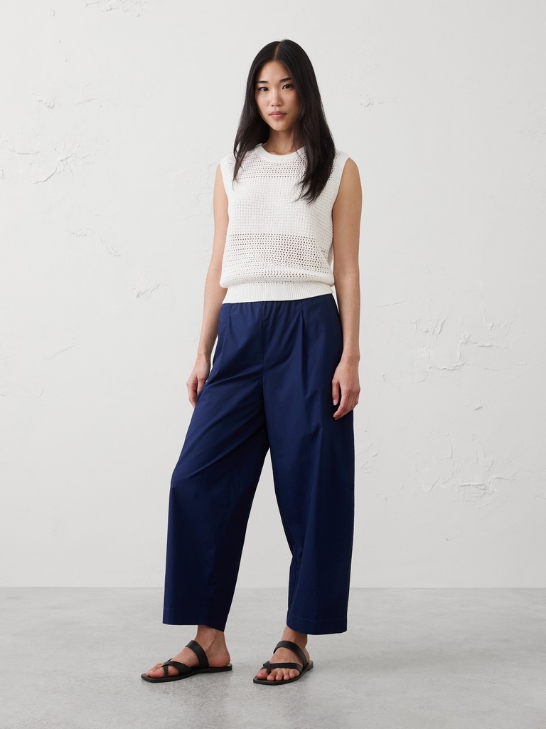 Barrel-Leg High-Rise Pull-On Cropped Pant