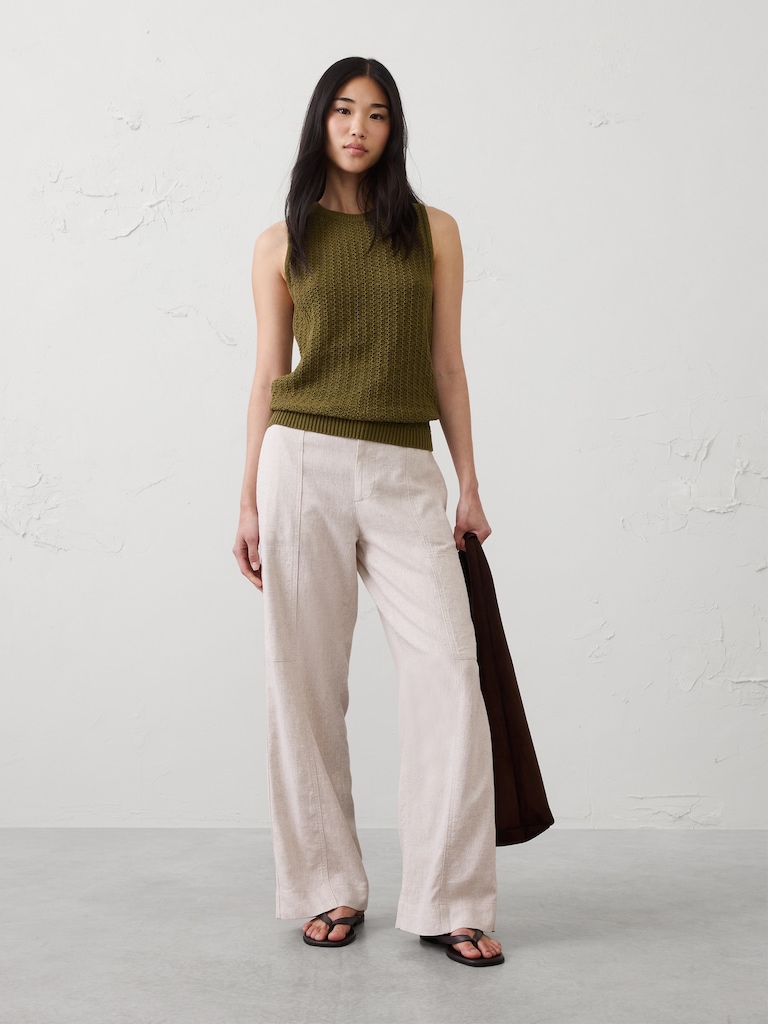 Straight High-Rise Linen-Blend Utility Pant