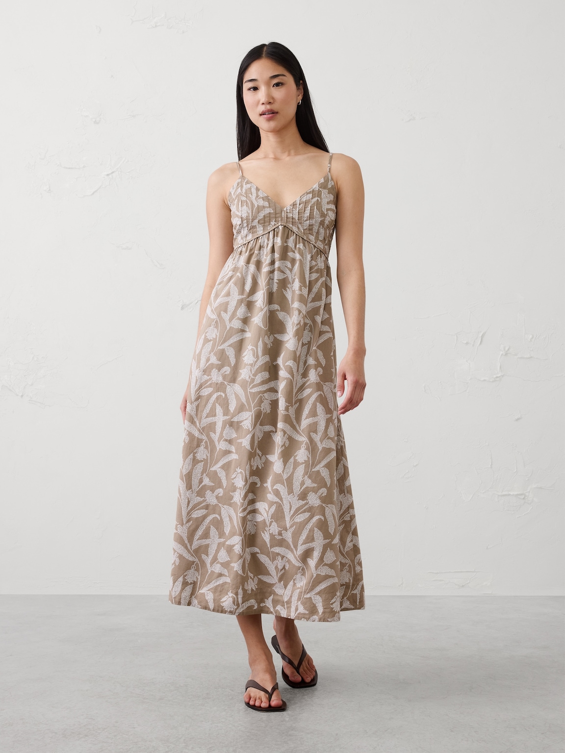 Pleated Voile Long Midi Dress