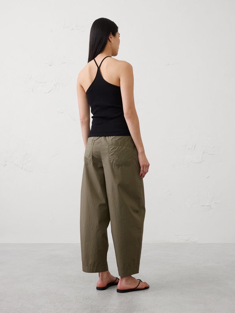 Barrel-Leg High-Rise Pull-On Cropped Pant