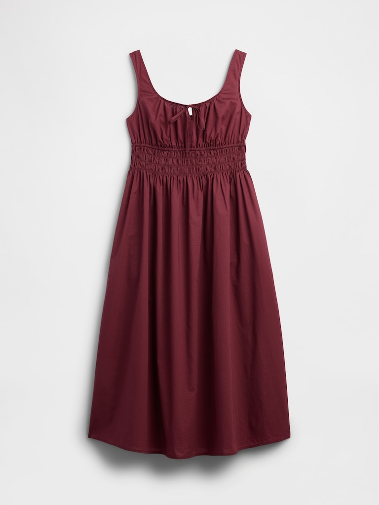 Smocked Tie-Front Midi Dress