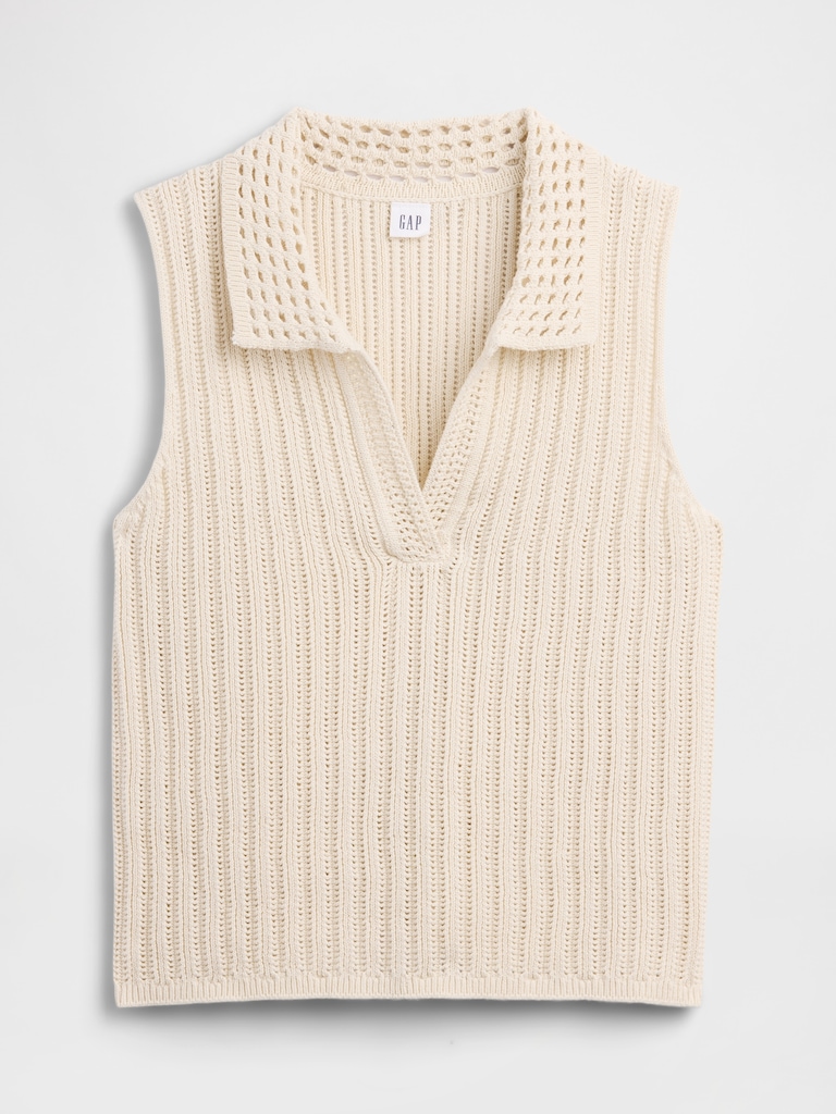 Sleeveless Crochet Collared Top