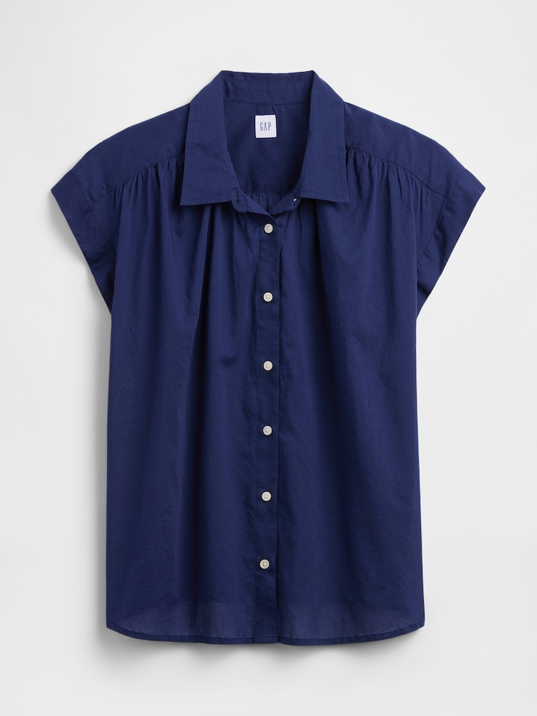 Collared Cap-Sleeve Shirt