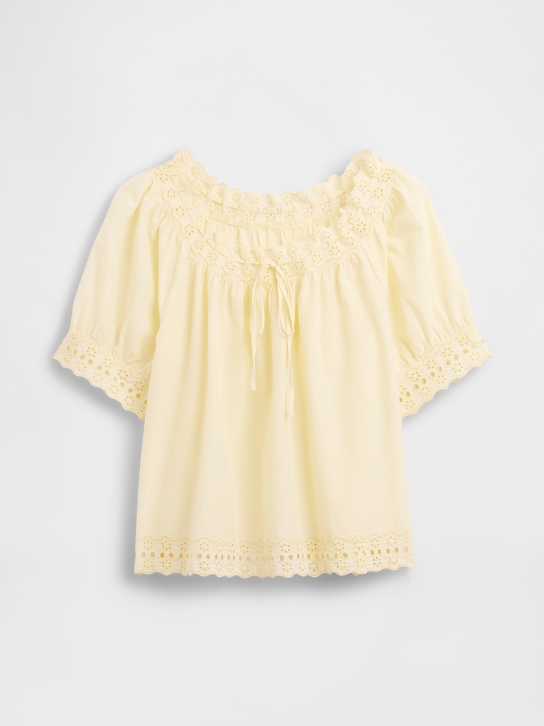 Relaxed Embroidered Tie-Front Top
