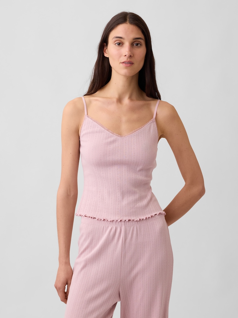 Pointelle Lettuce-Hem Crop PJ Cami