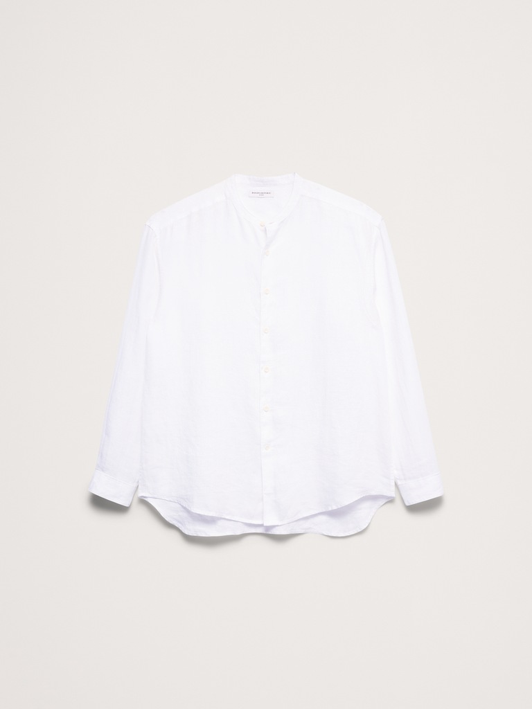 Relaxed-Fit Linen Banded-Collar Shirt