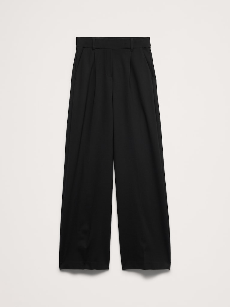 High-Rise Wide-Leg Drapey Ponte Pull-On Pant
