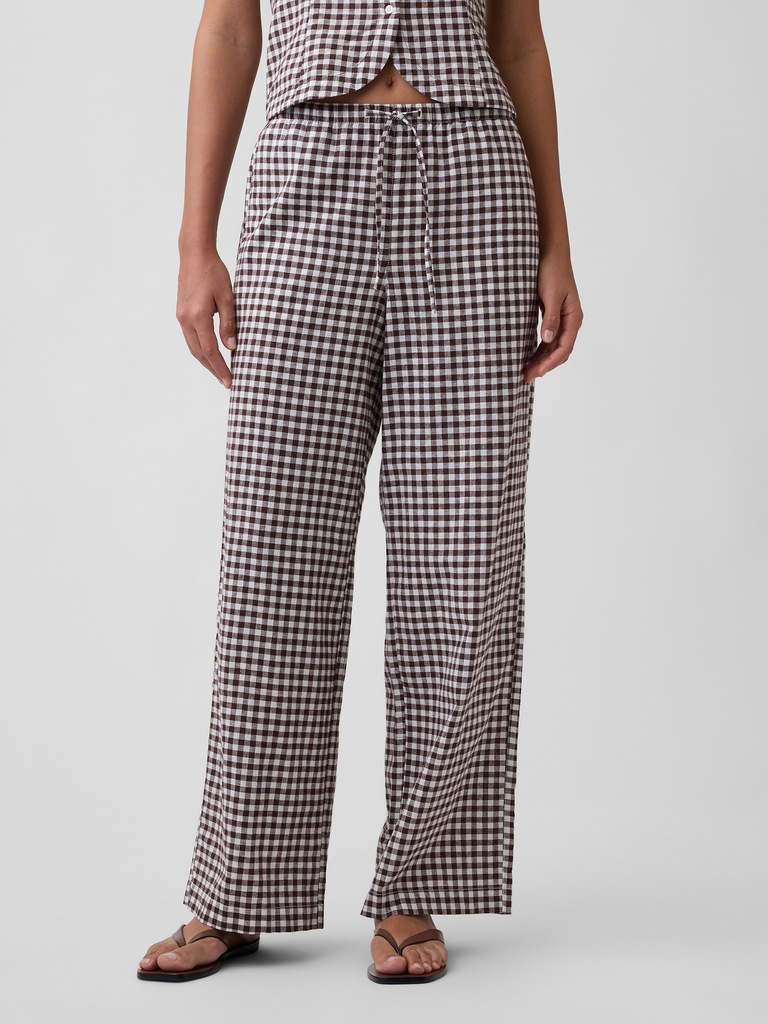 Mid Rise Pull-On Wide-Leg Linen-Blend Pants