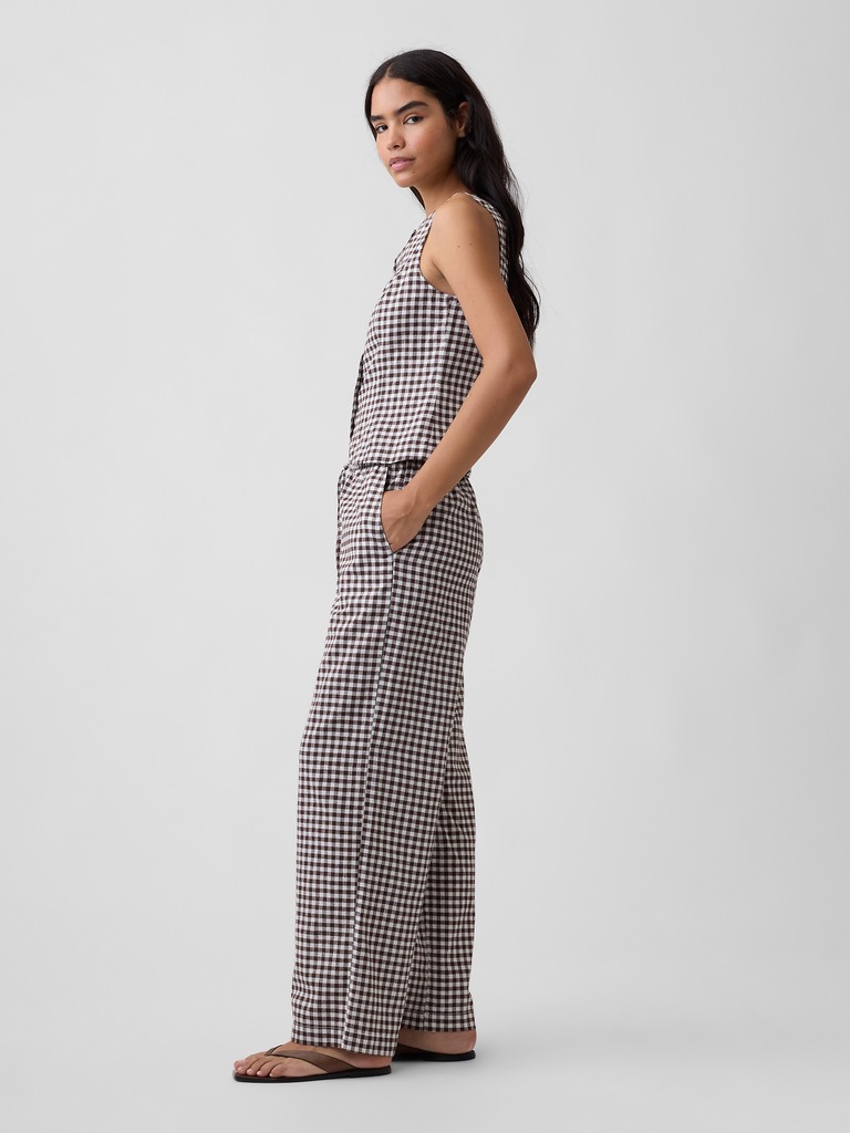 Mid Rise Pull-On Wide-Leg Linen-Blend Pants