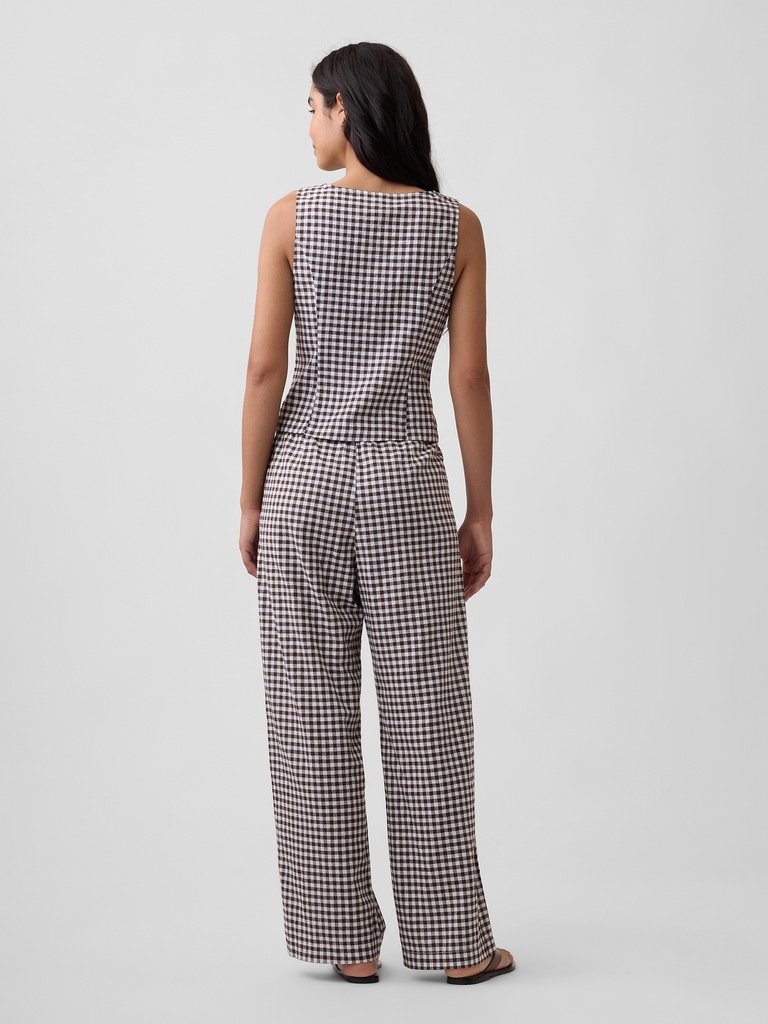 Mid Rise Pull-On Wide-Leg Linen-Blend Pants