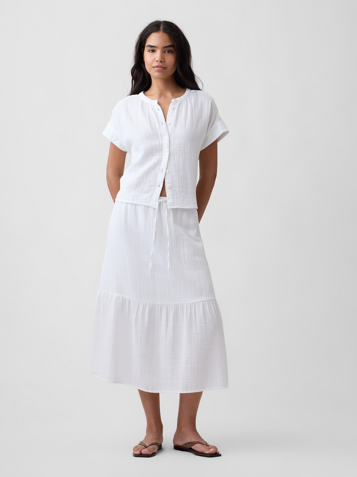Relaxed Button-Up Gauze Top