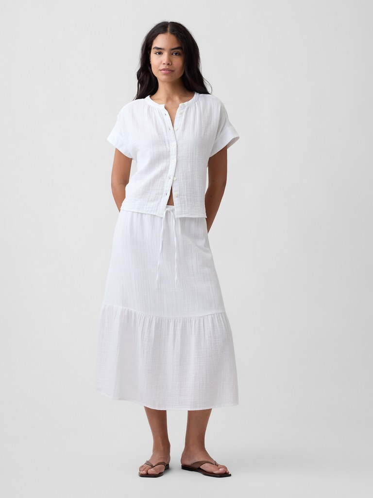 Relaxed Button-Up Gauze Top