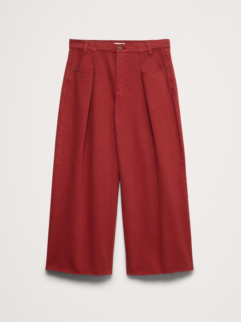 Mid-Rise Loose Pleated Crop Jean