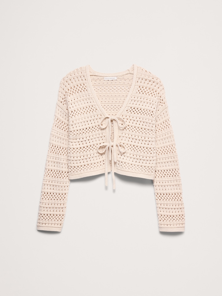 Cotton Crochet Tie-Front Cardigan