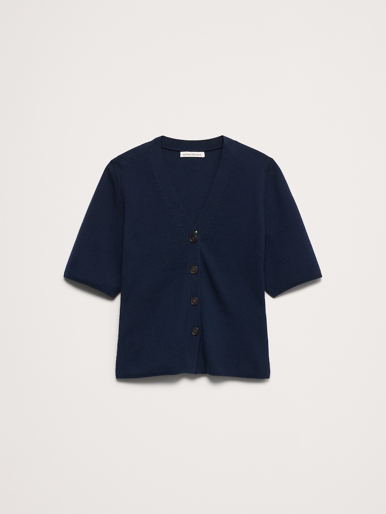 Larkspur Cotton-Silk Short-Sleeve Cardigan