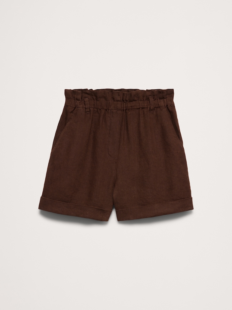 3.5" Paperbag-Waist Pull-On Linen Short