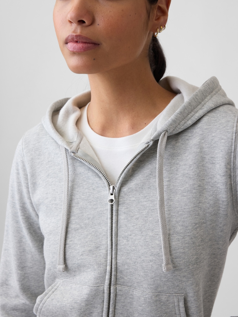 Cropped Fleece Zip Hoodie