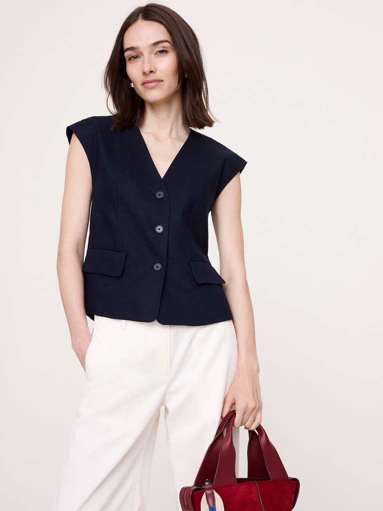 Stretch Linen-Viscose Vest