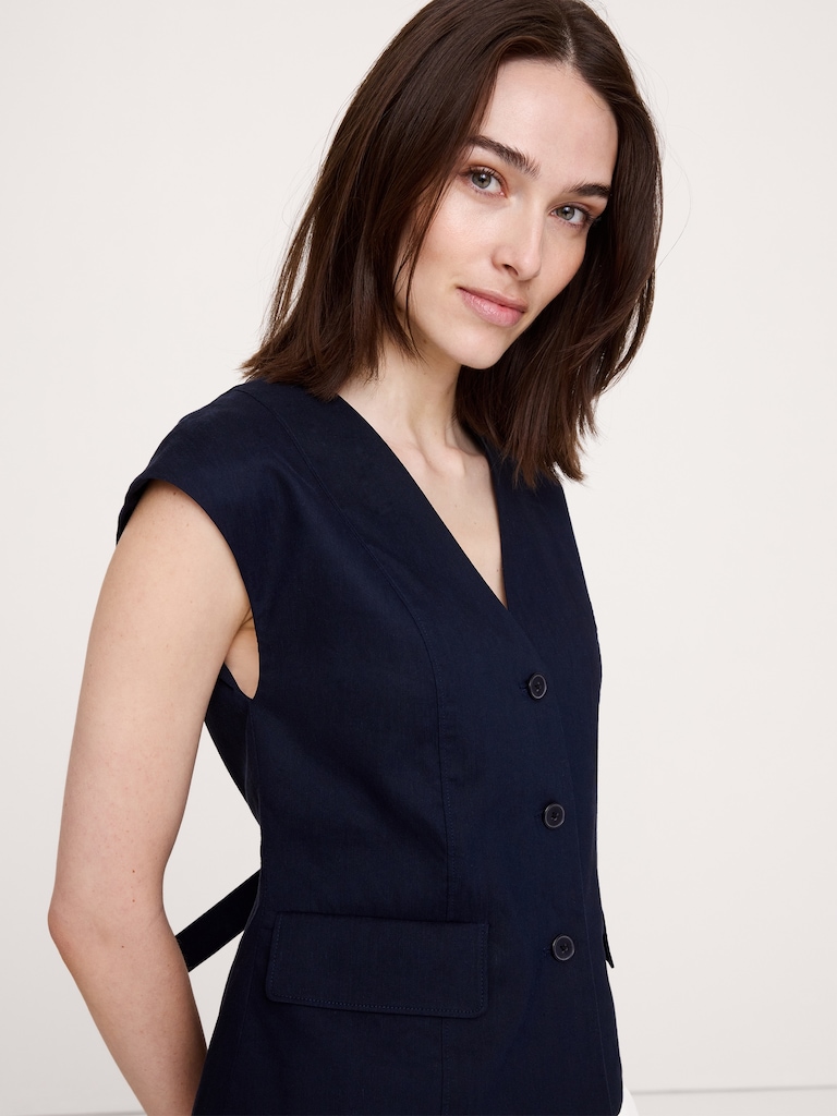 Stretch Linen-Viscose Vest
