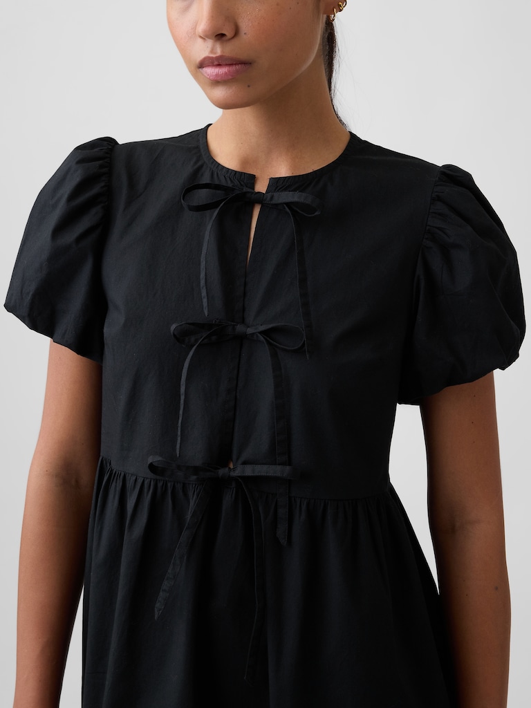 Puff Sleeve Tie-Front Mini Dress