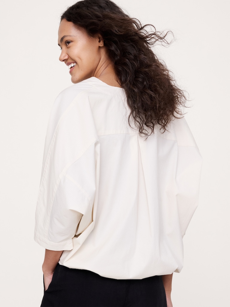 Stretch-Cotton Drawstring-Hem Top