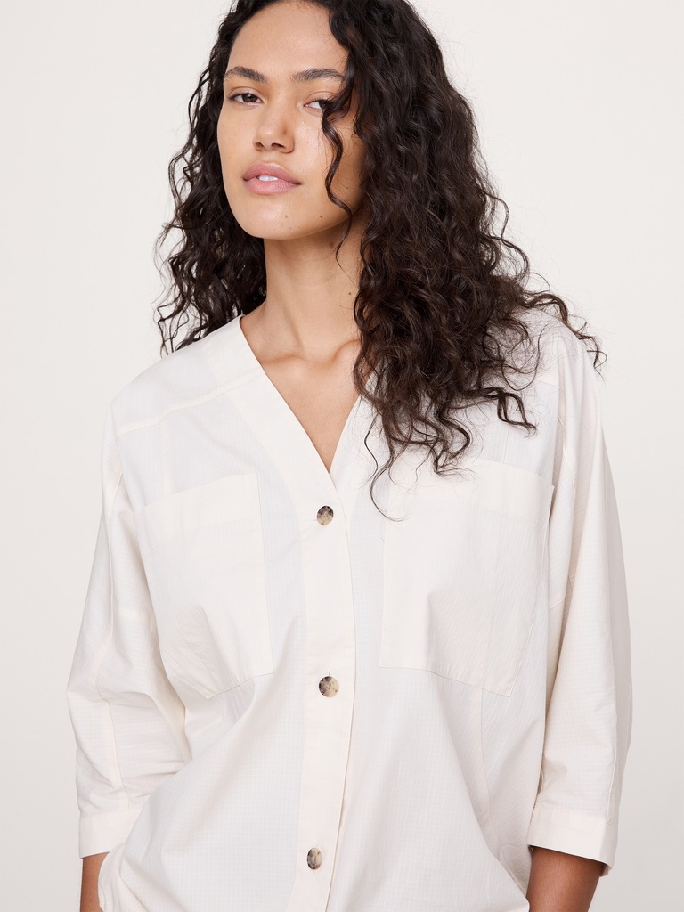 Stretch-Cotton Drawstring-Hem Top