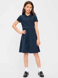 School Uniform Fit and Flare Pique Polo Dress for Girls