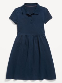 School Uniform Fit and Flare Pique Polo Dress for Girls