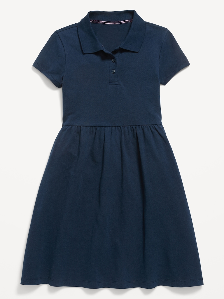 School Uniform Fit & Flare Pique Polo Dress for Girls