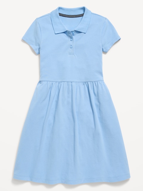 School Uniform Fit and Flare Pique Polo Dress for Girls