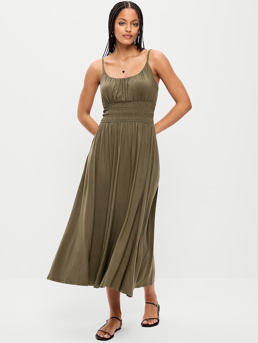 Fit Fit & Flare Jersey Smocked-Waist Midi Dress clearance deal